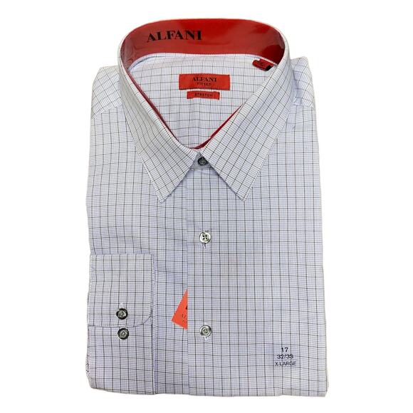 NWT Alfani Stretch Blue Plaid Long Sleeve Button Down Shirt Men's Size XL 17 - Picture 1 of 7